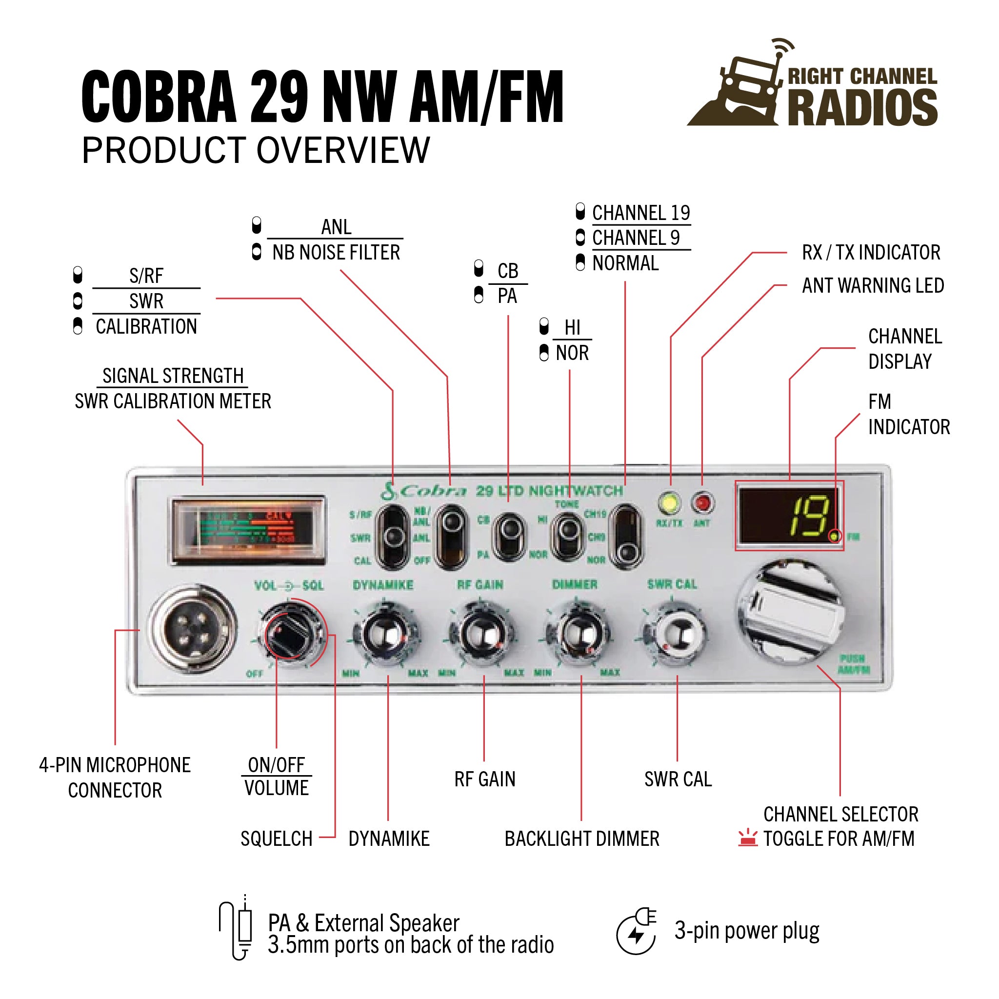 COBRA 25 WX NW ST CLASSIC CB RADIO WITH SOUNDTRACKER purchases & NIGHTWATCH ILLUMINATED...